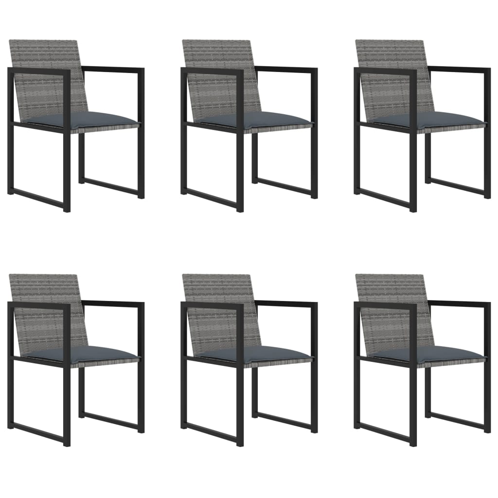 7 Piece Outdoor Dining Set with Cushions Poly Rattan Grey