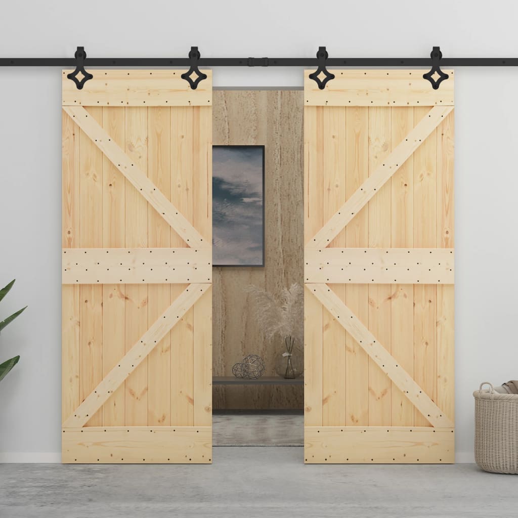 Sliding Door with Hardware Set 80x210 cm Solid Pine Wood