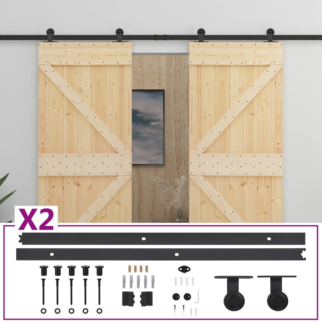 Sliding Door with Hardware Set 80x210 cm Solid Pine Wood