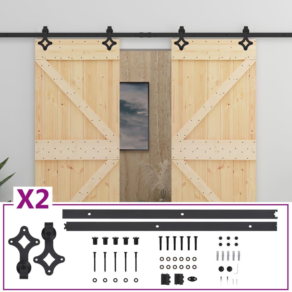 Sliding Door with Hardware Set 90x210 cm Solid Pine Wood