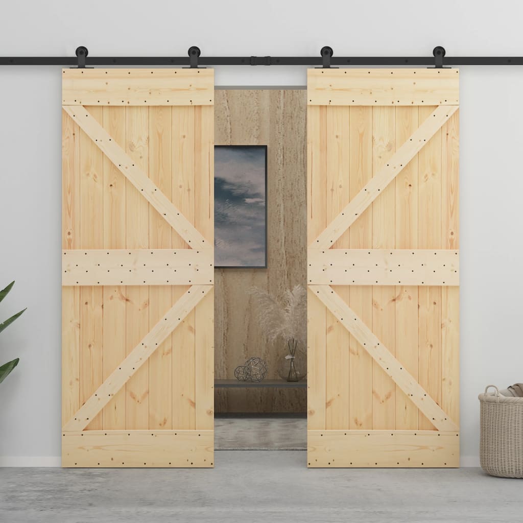 Sliding Door with Hardware Set 90x210 cm Solid Pine Wood