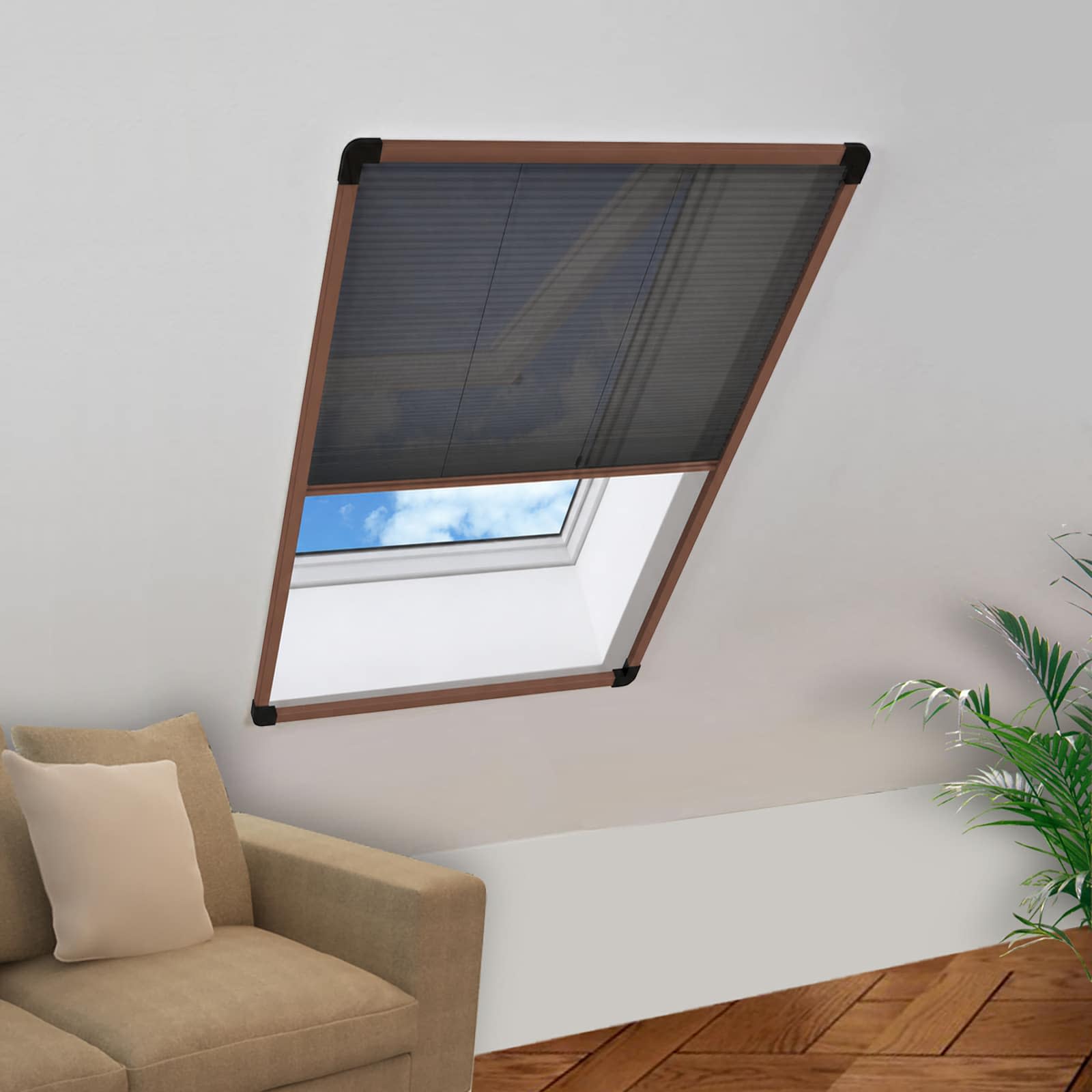 Plisse Insect Screen for Windows Aluminium Brown 80x100 cm