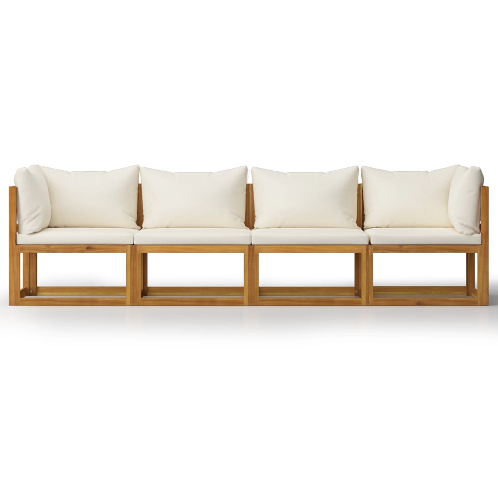 4-Seater Garden Sofa with Cushion Cream Solid Acacia Wood