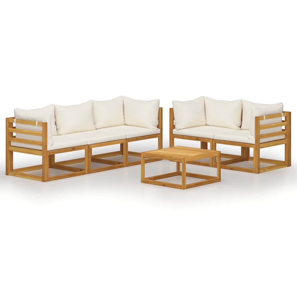 6 Piece Garden Lounge Set with Cushion Cream Solid Acacia Wood