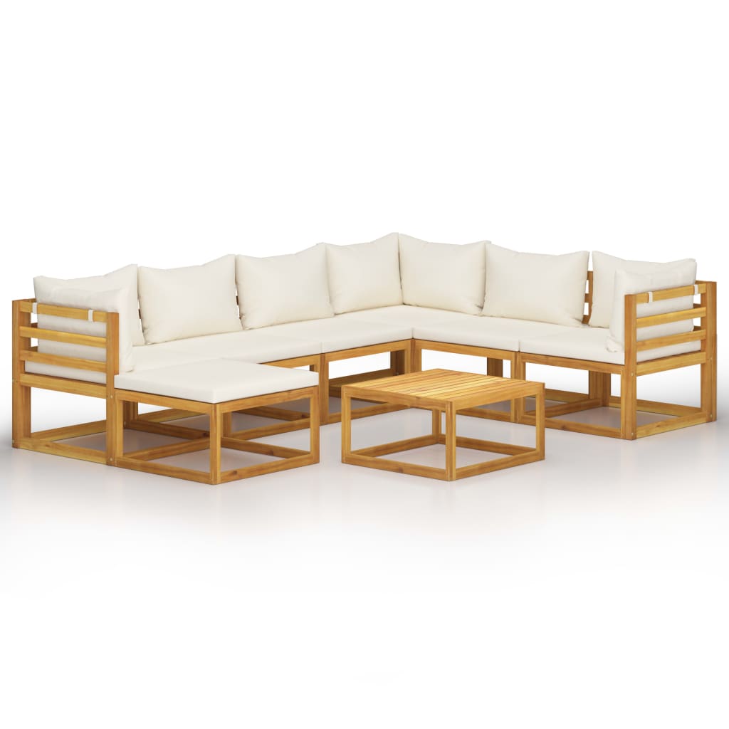 8 Piece Garden Lounge Set with Cushion Cream Solid Acacia Wood