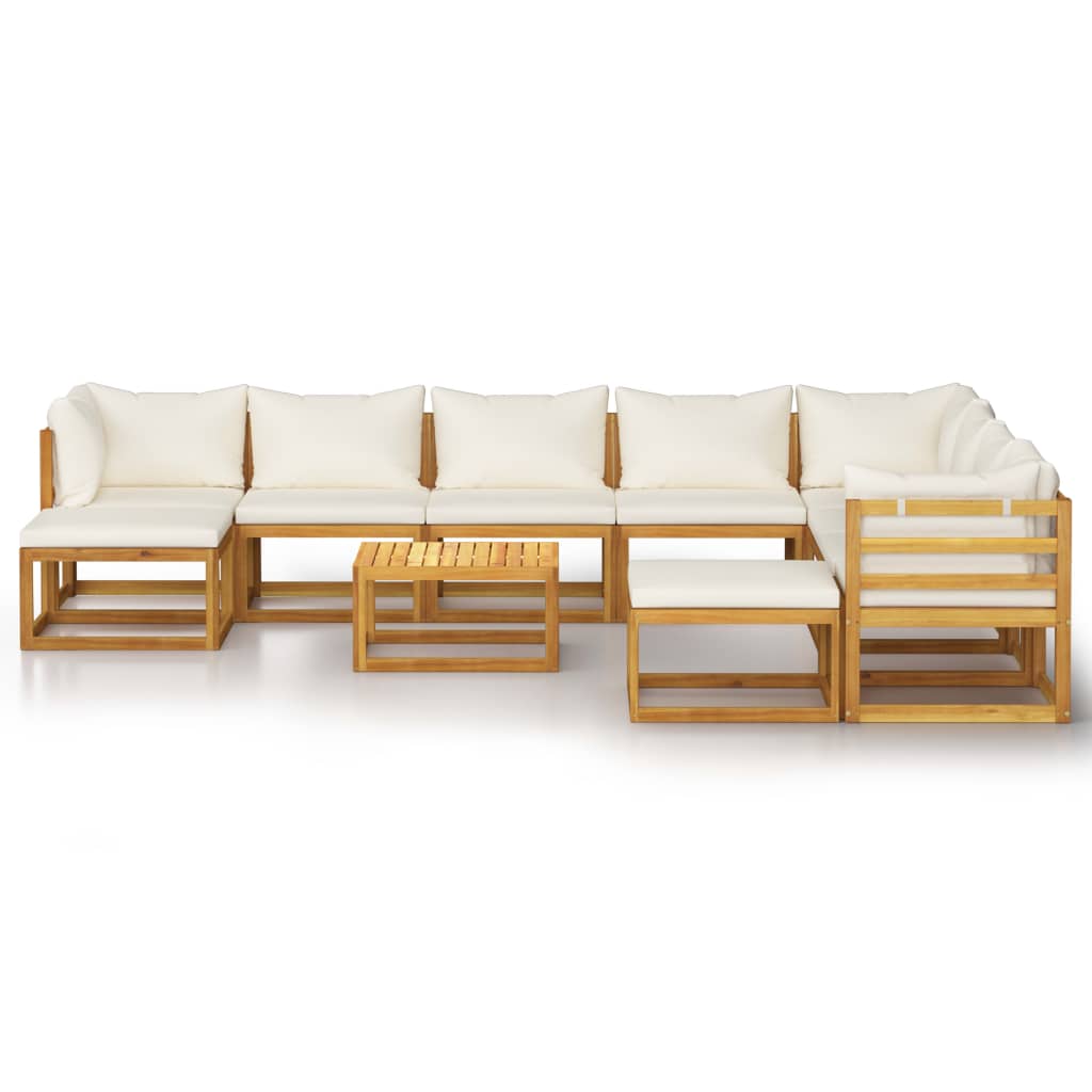 11 Piece Garden Lounge Set with Cushion Cream Solid Acacia Wood