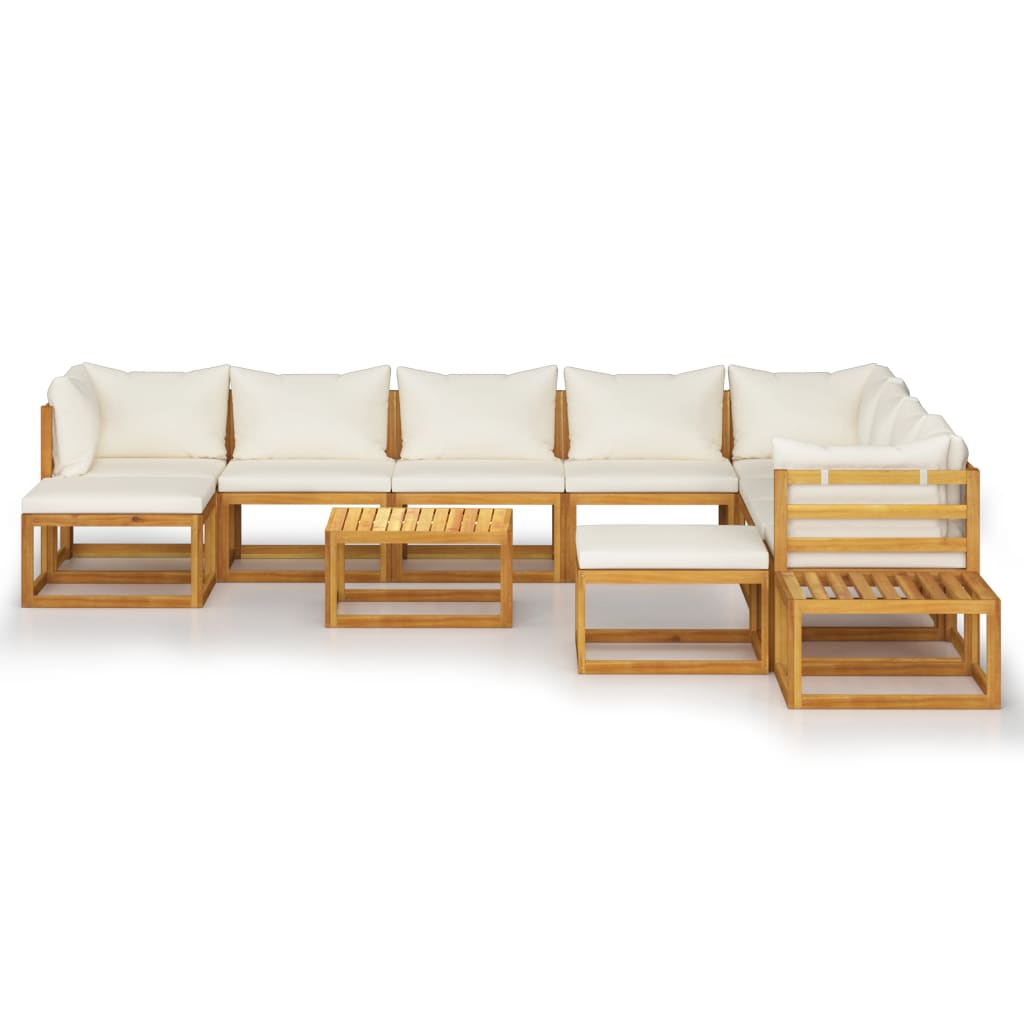 12 Piece Garden Lounge Set with Cushion Cream Solid Acacia Wood