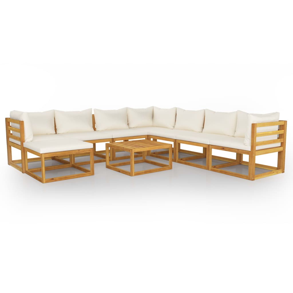 9 Piece Garden Lounge Set with Cushion Cream Solid Acacia Wood
