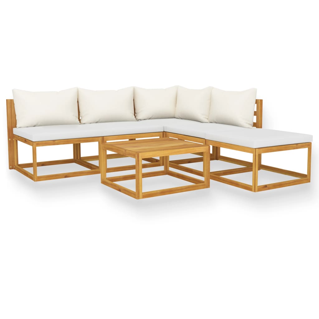 6 Piece Garden Lounge Set with Cushion Cream Solid Acacia Wood