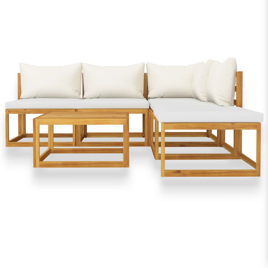 6 Piece Garden Lounge Set with Cushion Cream Solid Acacia Wood
