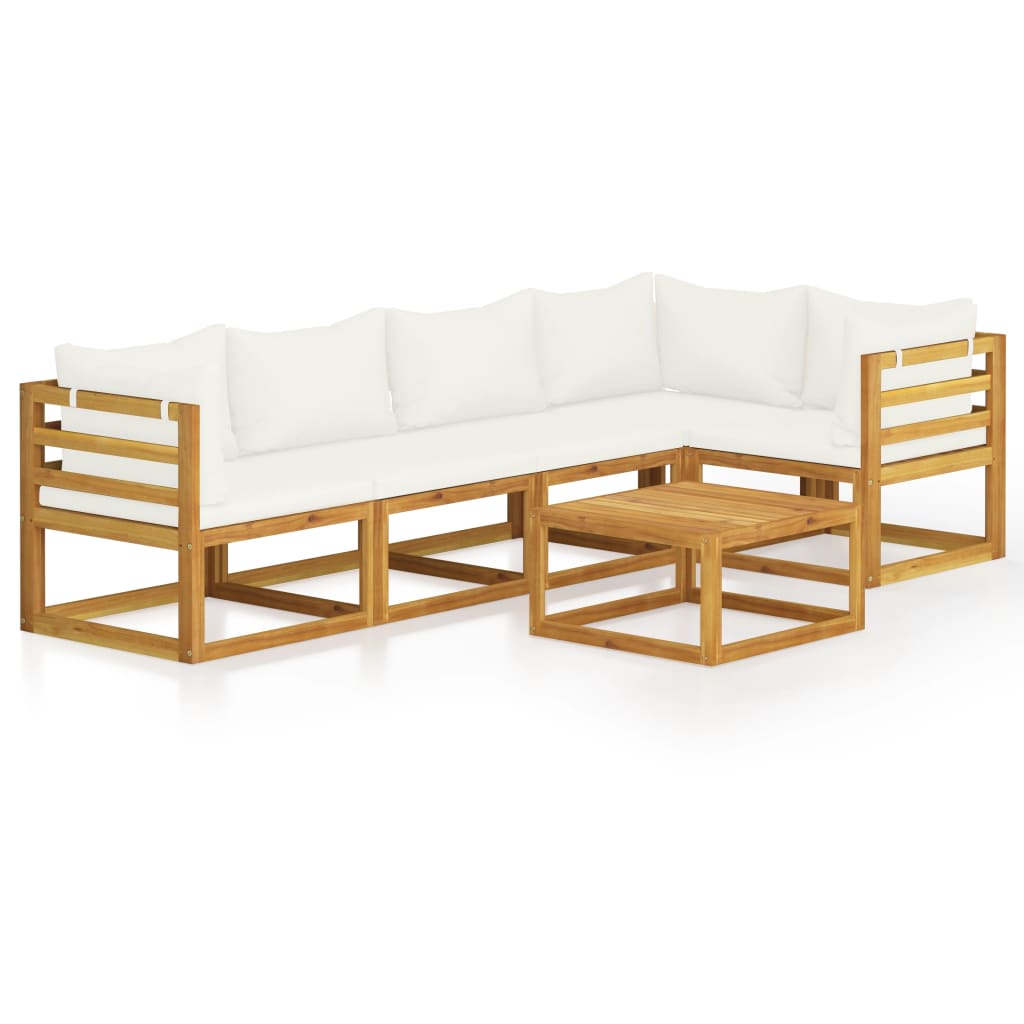 6 Piece Garden Lounge Set with Cushion Cream Solid Acacia Wood