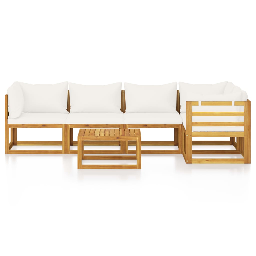 6 Piece Garden Lounge Set with Cushion Cream Solid Acacia Wood