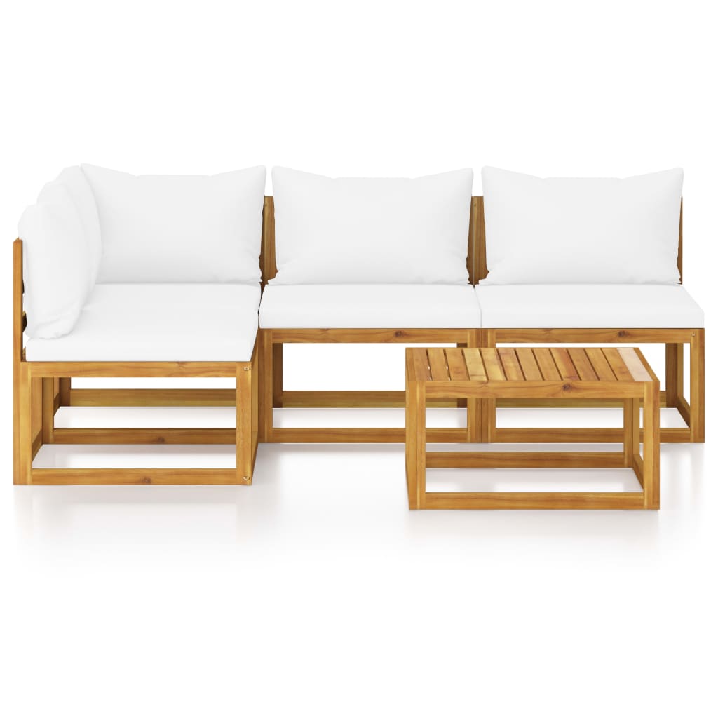 5 Piece Garden Lounge Set with Cushion Cream Solid Acacia Wood