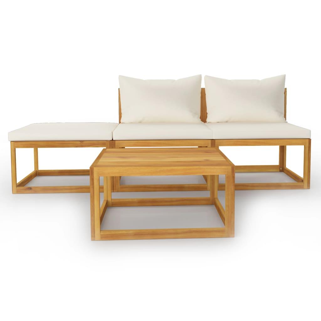 4 Piece Garden Lounge Set with Cushion Cream Solid Acacia Wood
