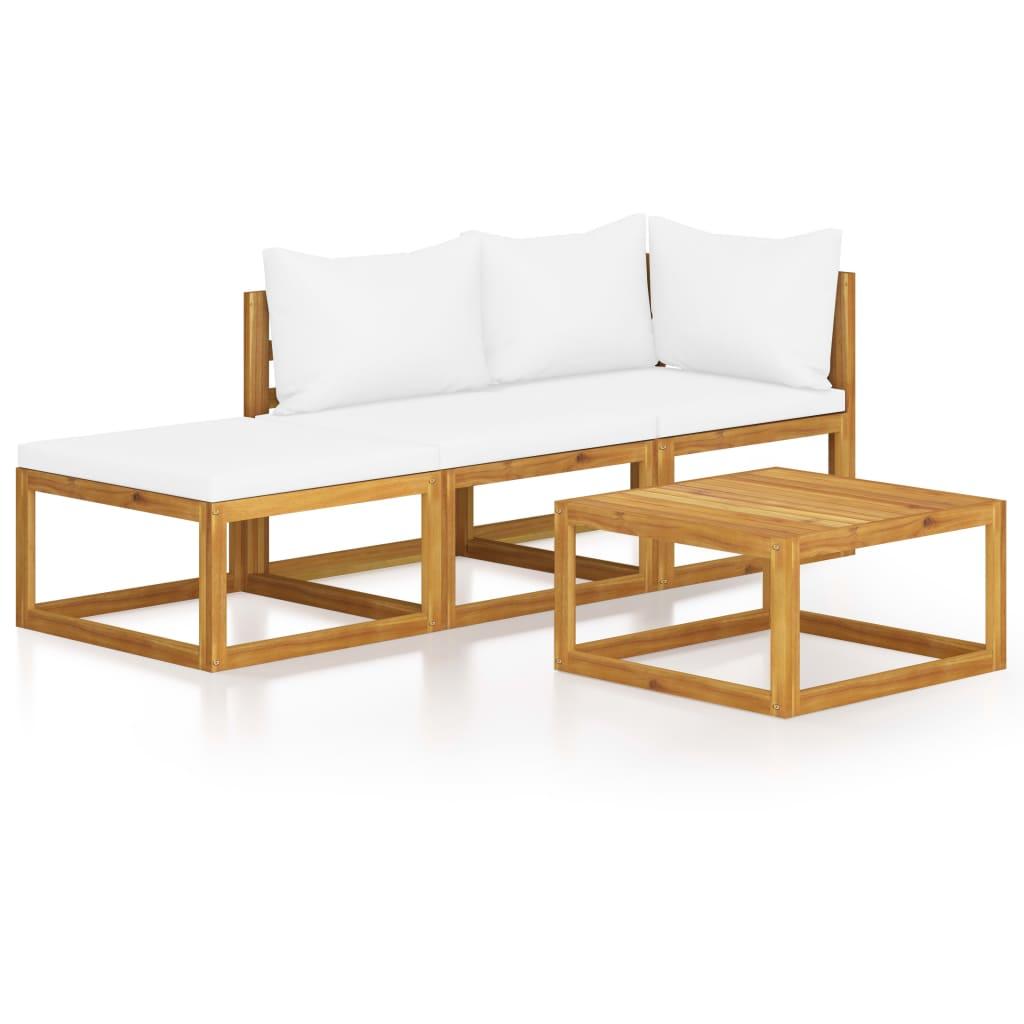4 Piece Garden Lounge Set with Cushion Cream Solid Acacia Wood