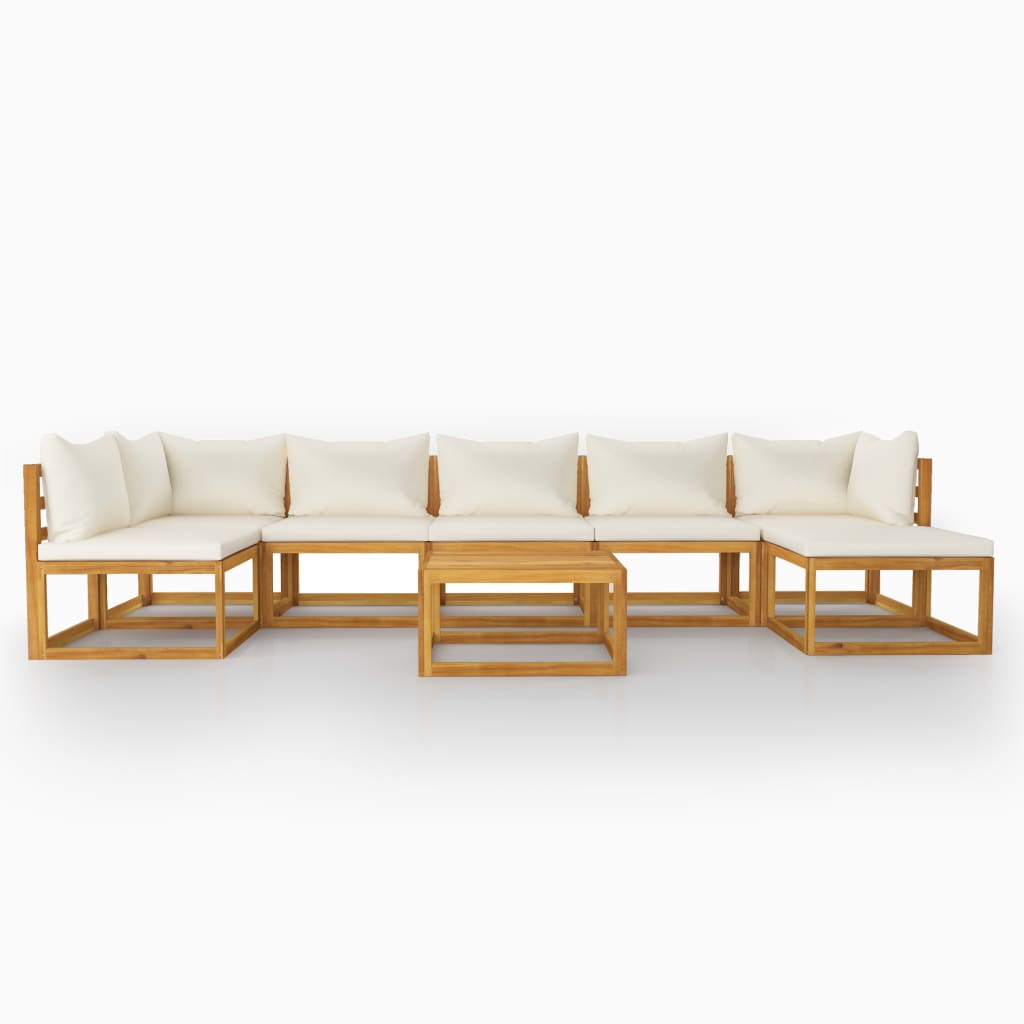 8 Piece Garden Lounge Set with Cushion Cream Solid Acacia Wood