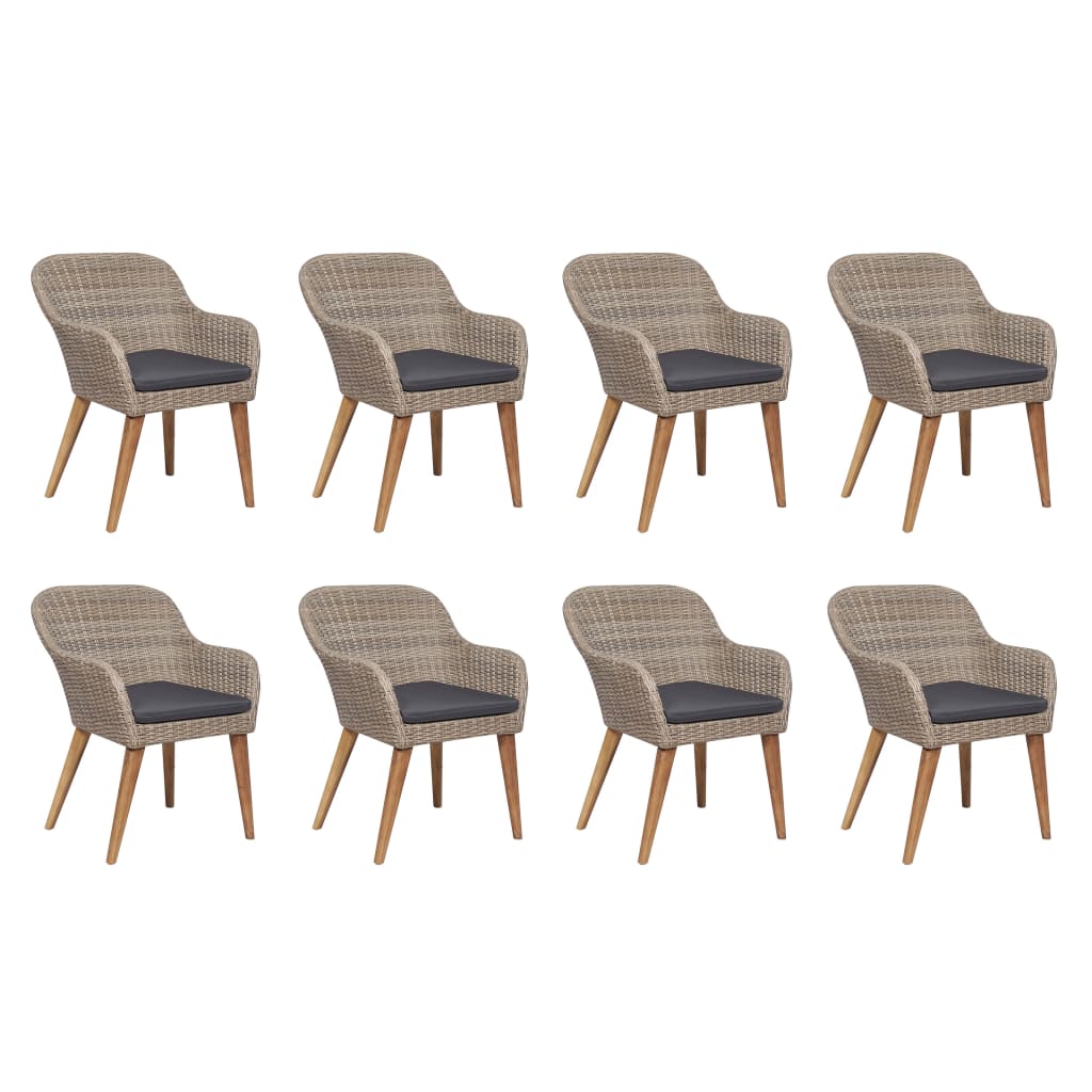 9 Piece Outdoor Dining Set with Cushions Poly Rattan