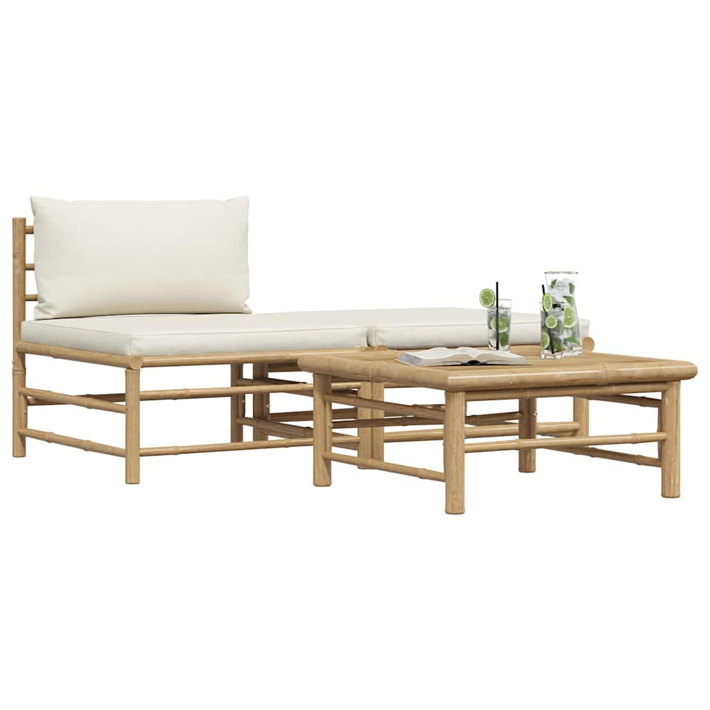 3 Piece Garden Lounge Set with Cream White Cushions Bamboo
