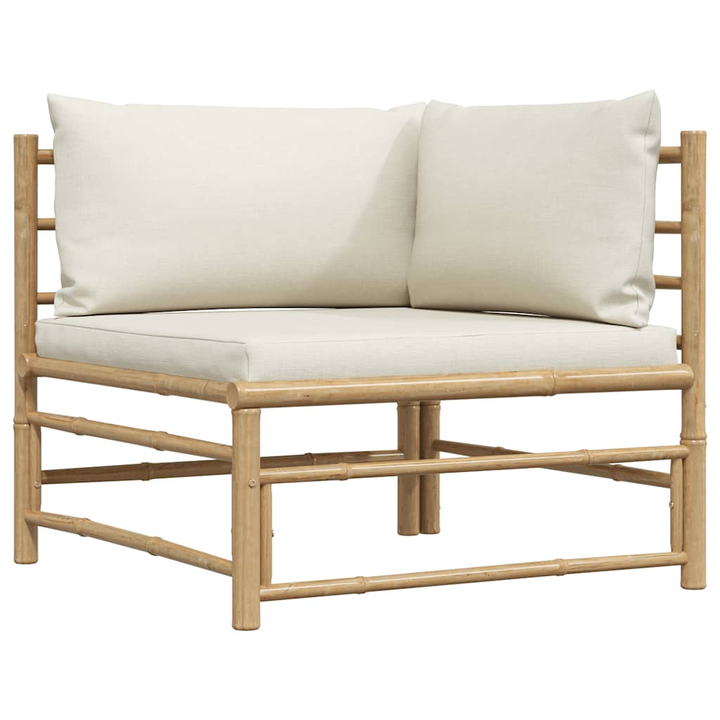 2 Piece Garden Lounge Set with Cream White Cushions Bamboo