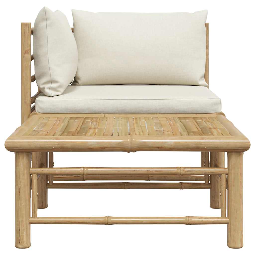 2 Piece Garden Lounge Set with Cream White Cushions Bamboo