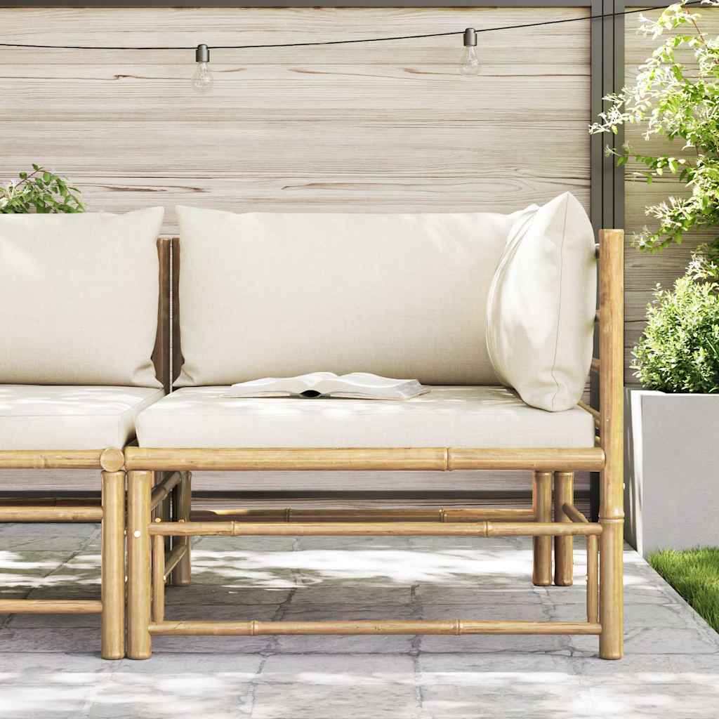 Garden Corner Sofa with Cream White Cushions Bamboo