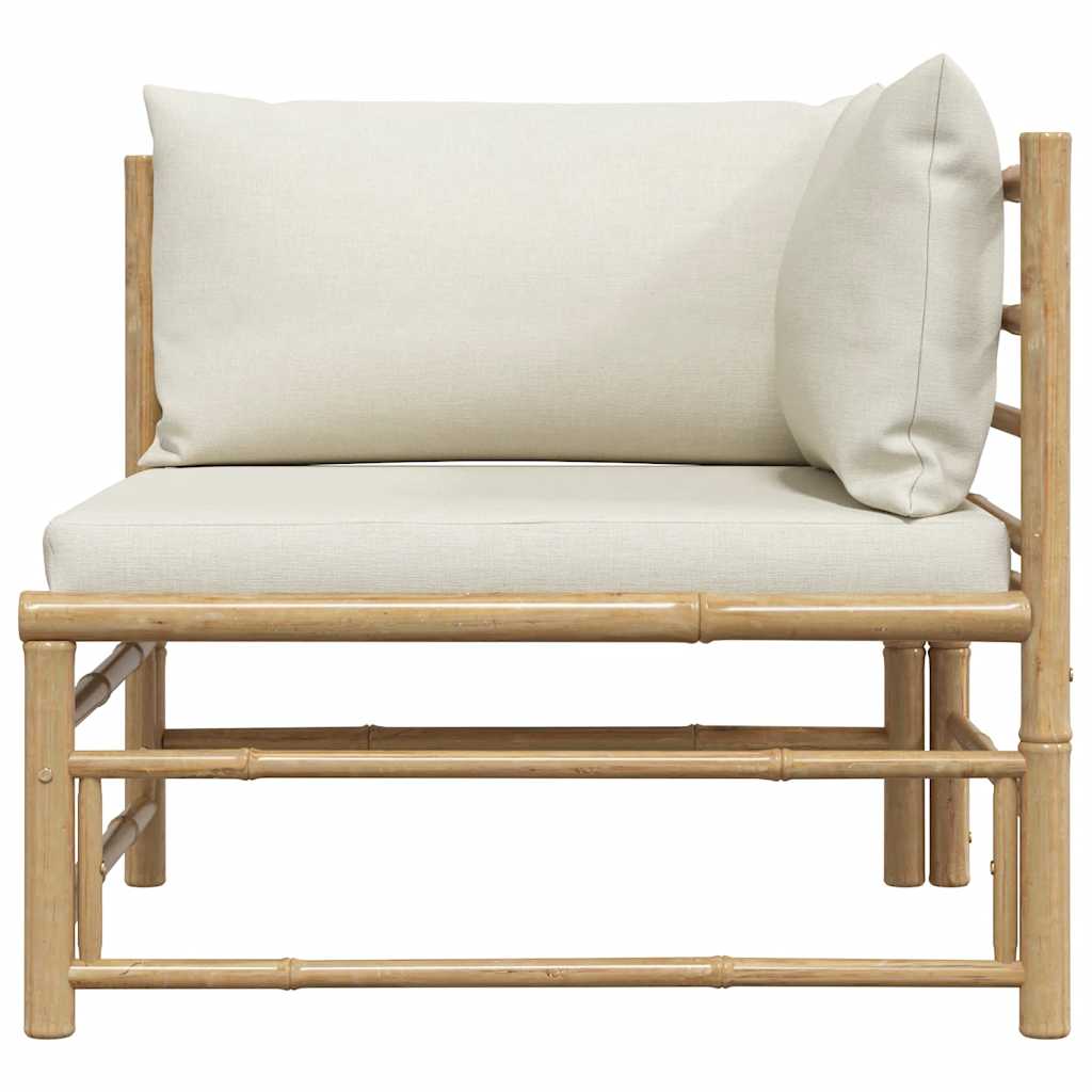 Garden Corner Sofa with Cream White Cushions Bamboo