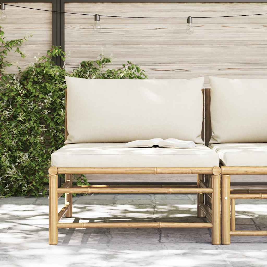 Garden Middle Sofa with Cream White Cushions Bamboo