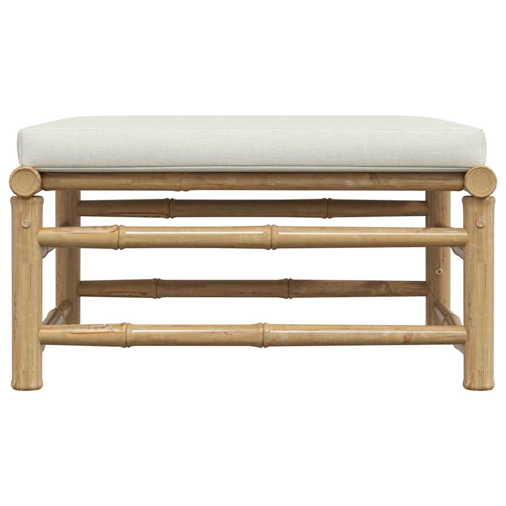 Garden Footrest with Cream White Cushion Bamboo