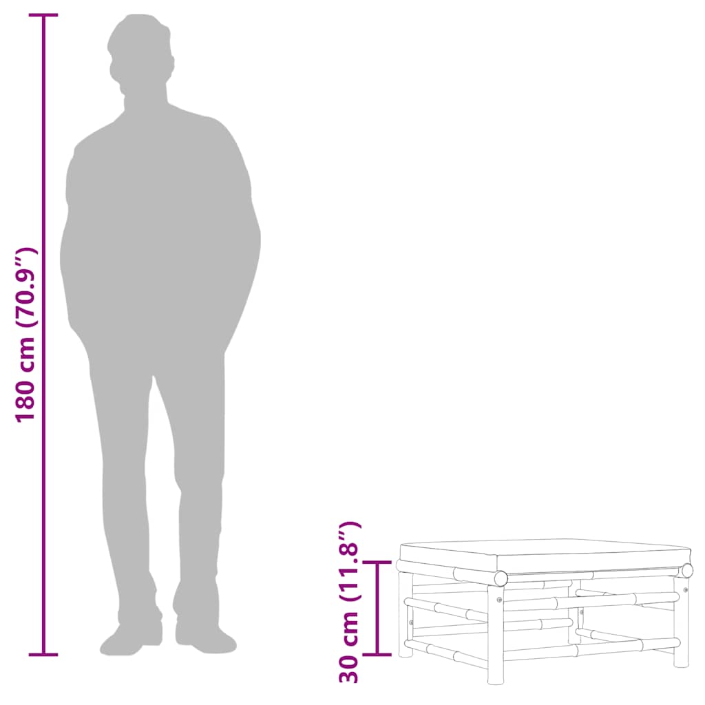 Garden Footrest with Cream White Cushion Bamboo