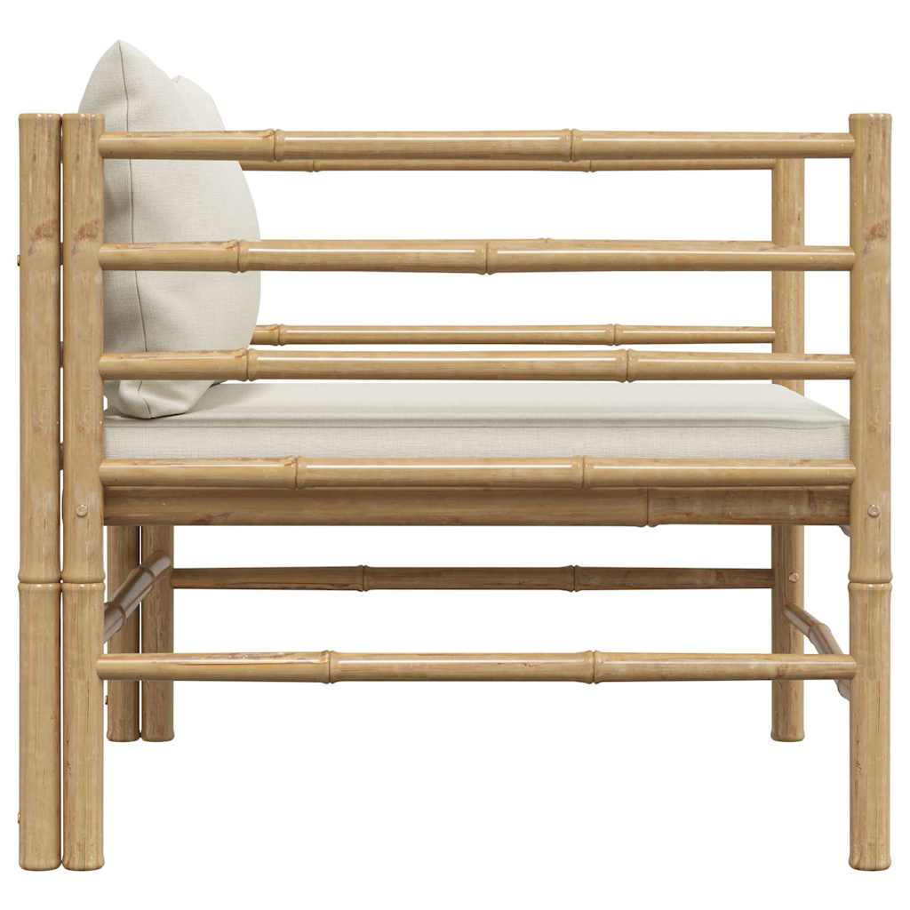 Garden Sofa with Cream White Cushions Bamboo