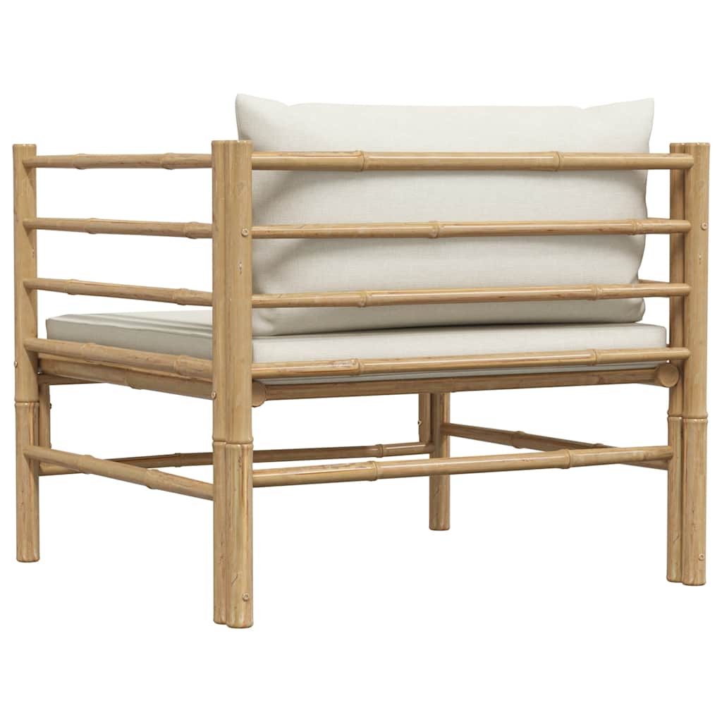 Garden Sofa with Cream White Cushions Bamboo