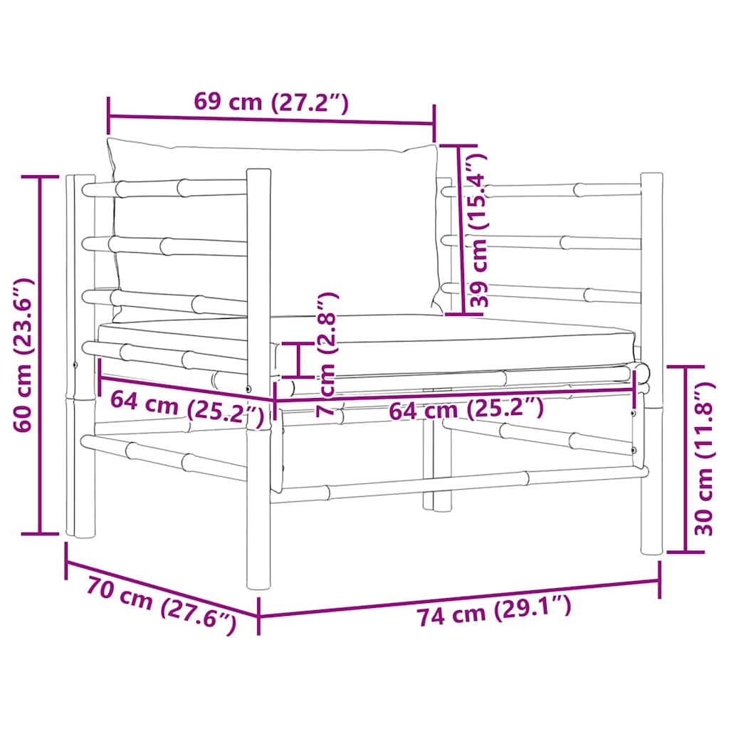Garden Sofa with Cream White Cushions Bamboo