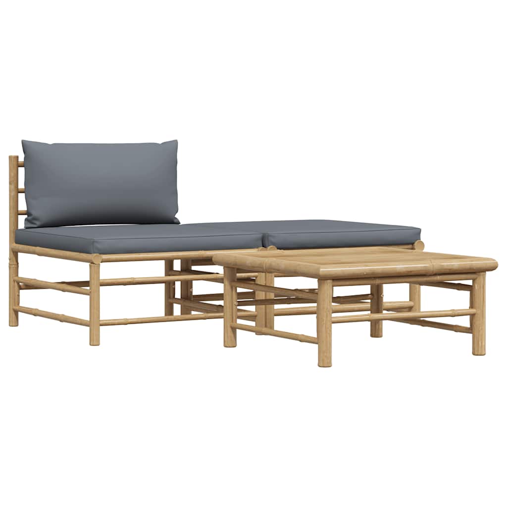 3 Piece Garden Lounge Set with Dark Grey Cushions Bamboo