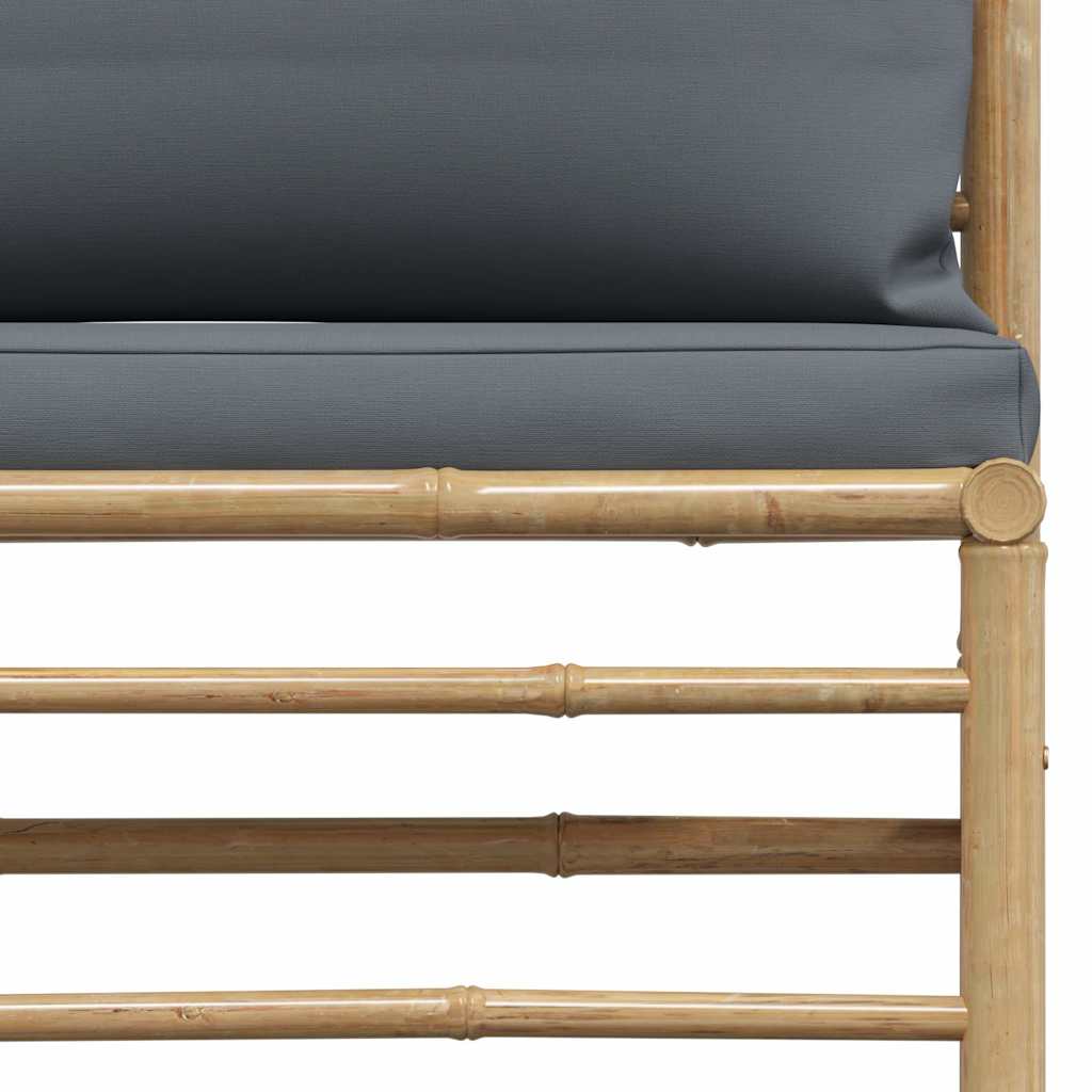 3 Piece Garden Lounge Set with Dark Grey Cushions Bamboo