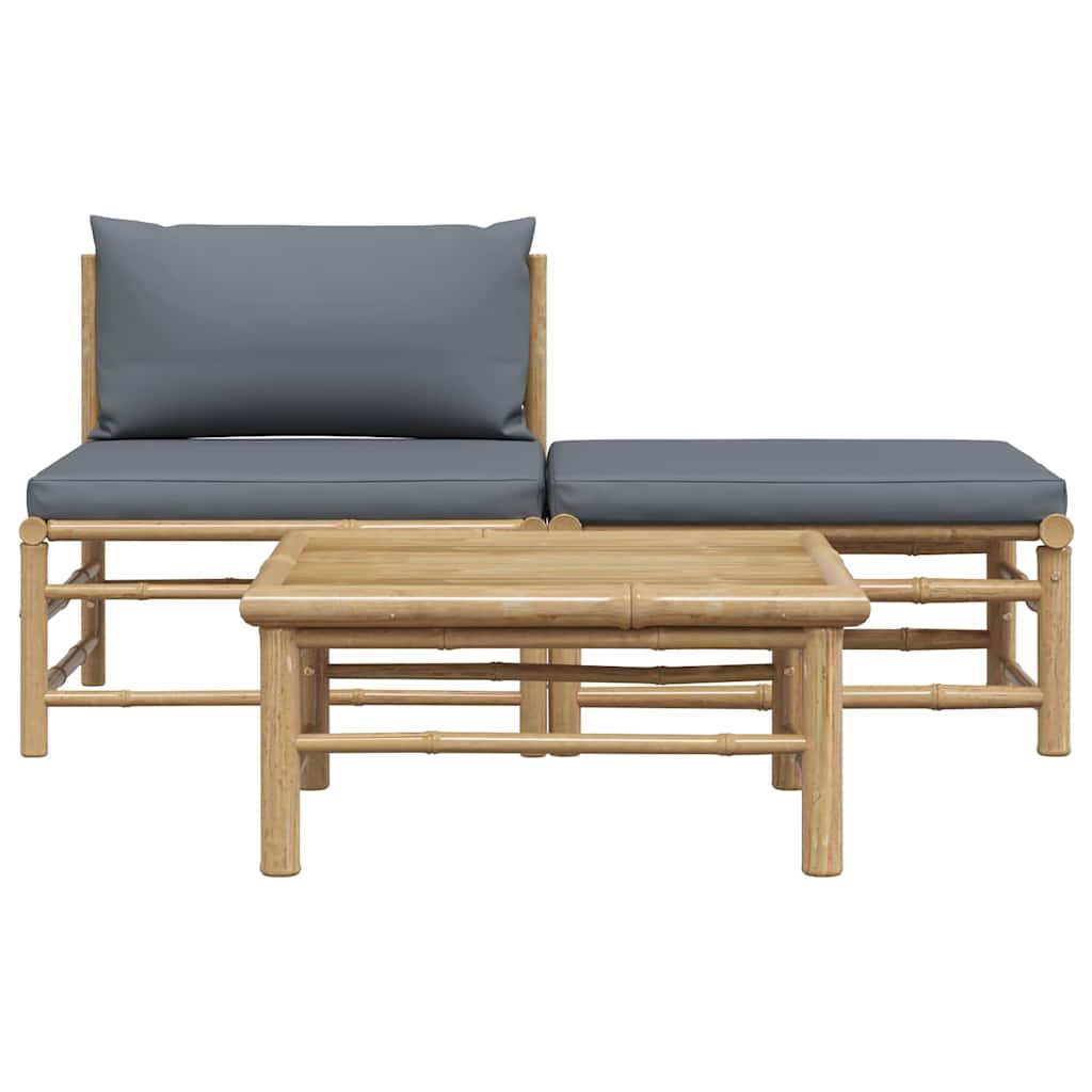 3 Piece Garden Lounge Set with Dark Grey Cushions Bamboo