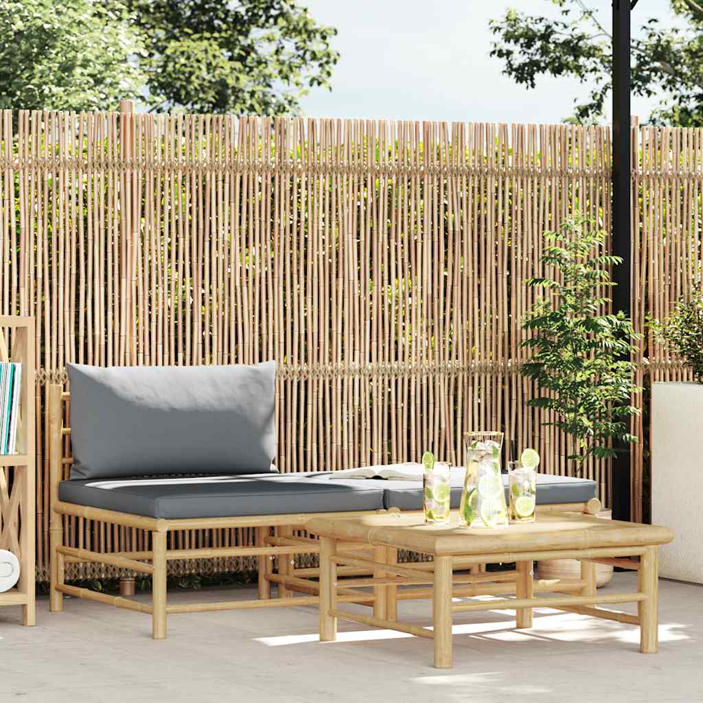 3 Piece Garden Lounge Set with Dark Grey Cushions Bamboo