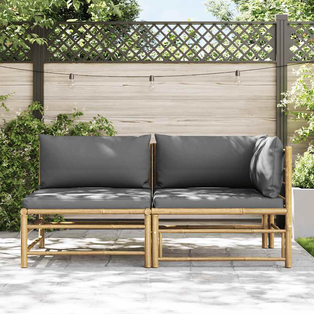 2 Piece Garden Lounge Set with Dark Grey Cushions Bamboo