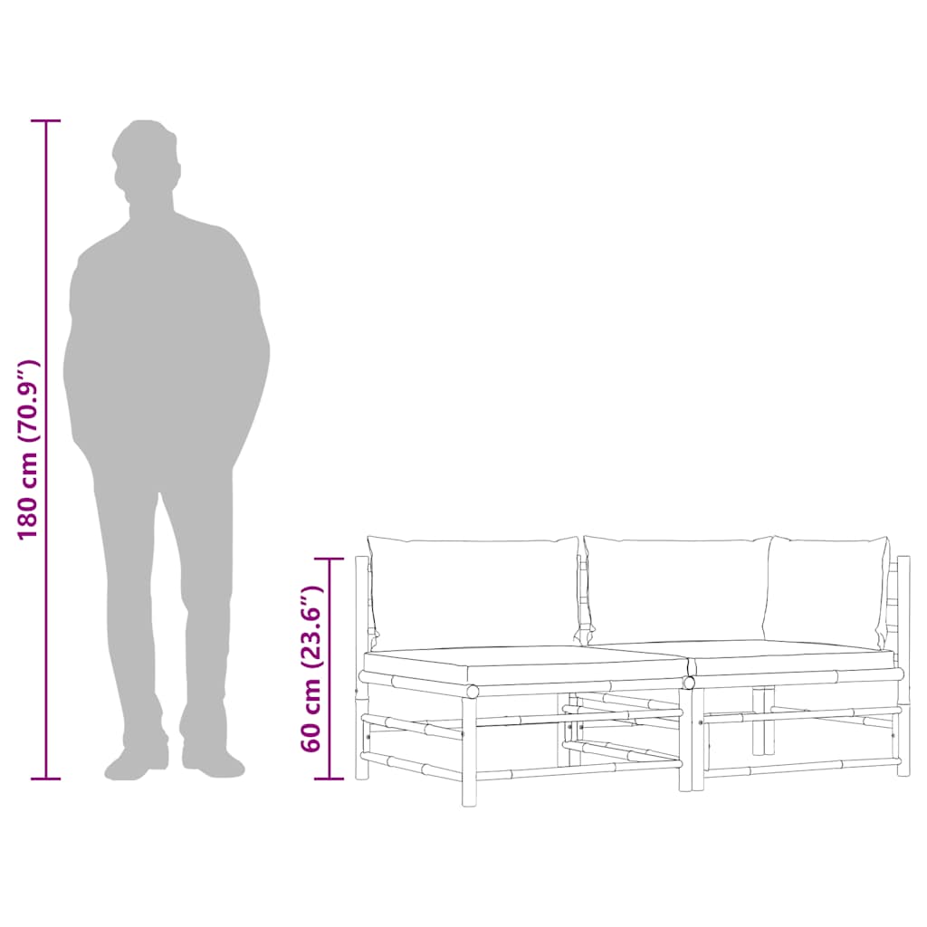 2 Piece Garden Lounge Set with Dark Grey Cushions Bamboo