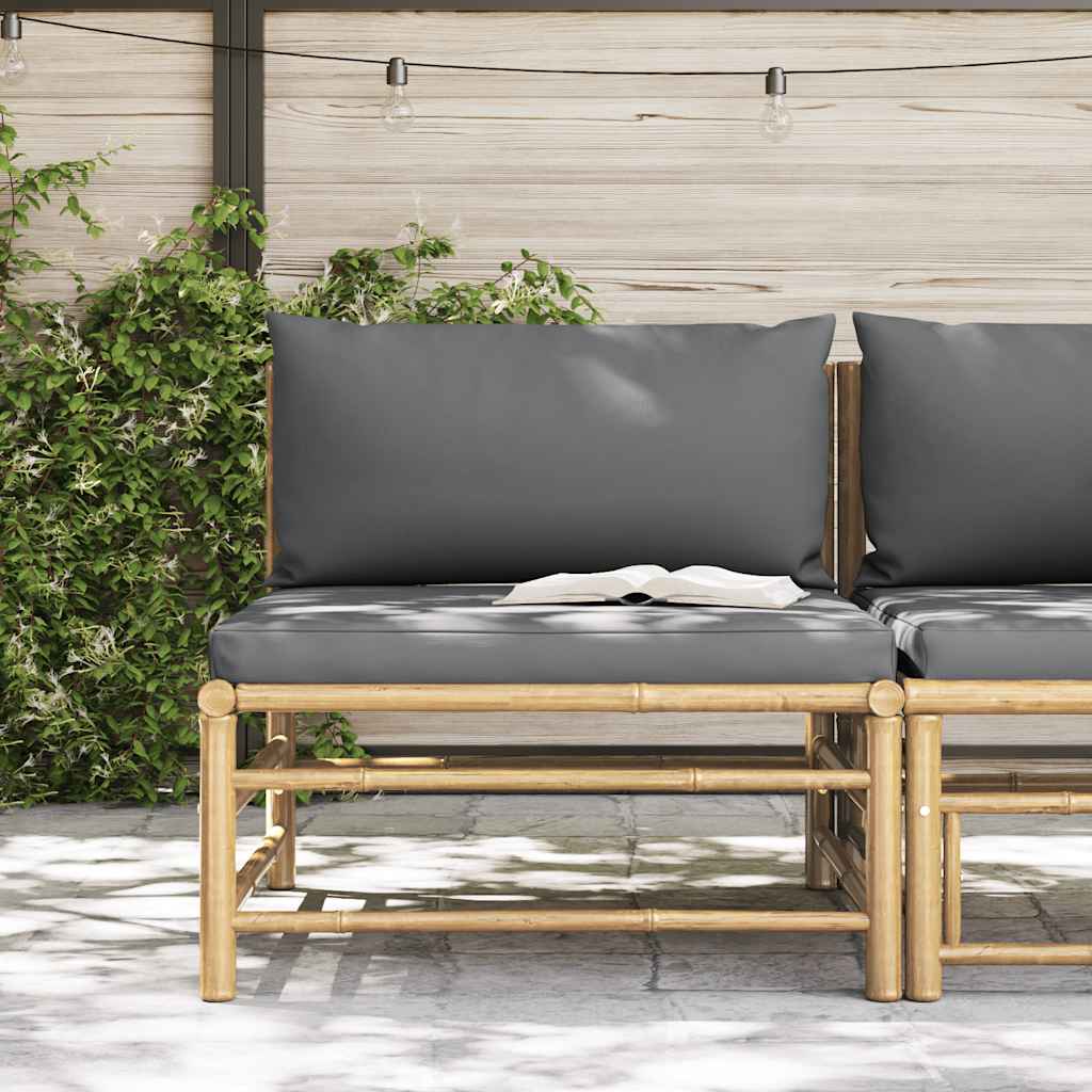 Garden Middle Sofa with Dark Grey Cushions Bamboo