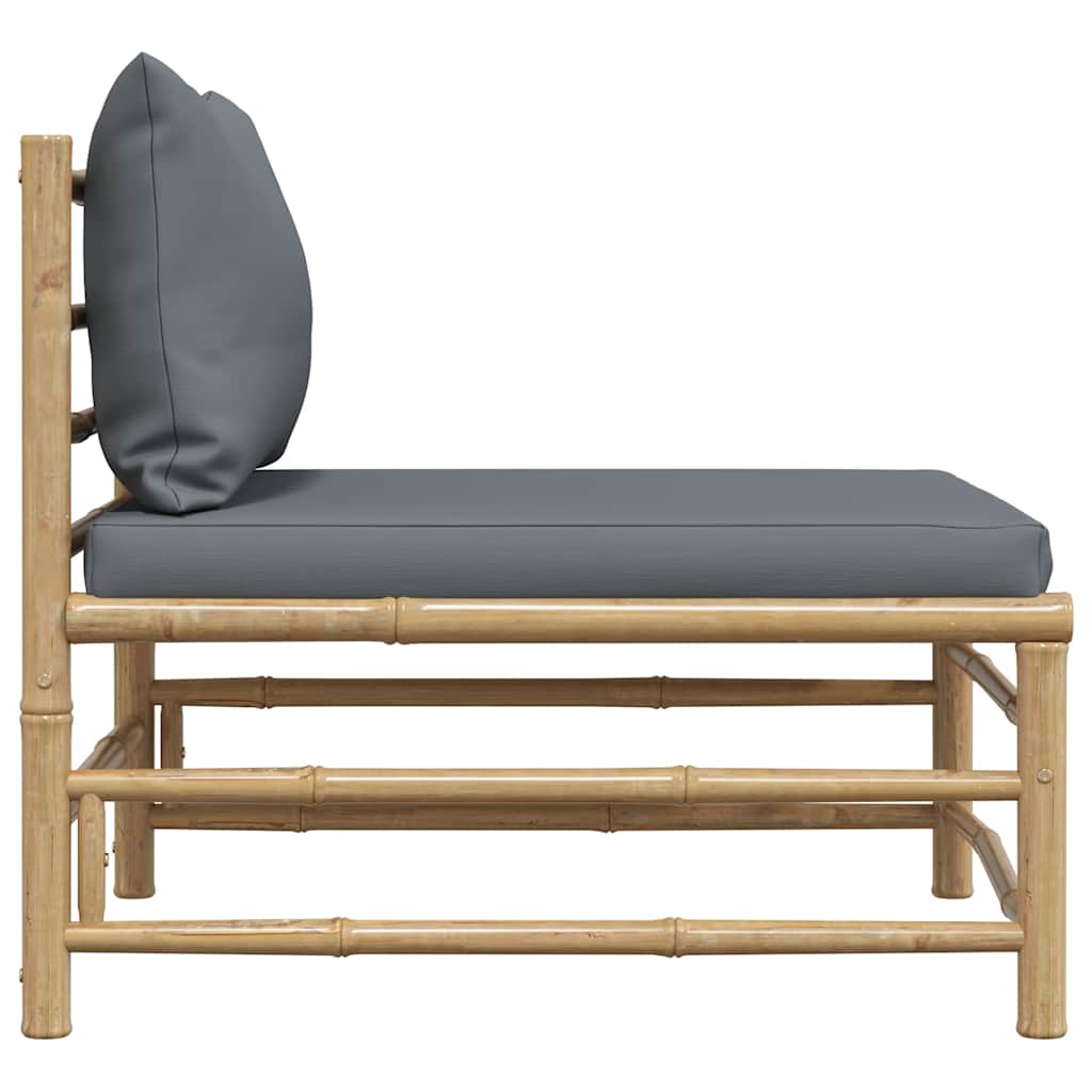 Garden Middle Sofa with Dark Grey Cushions Bamboo