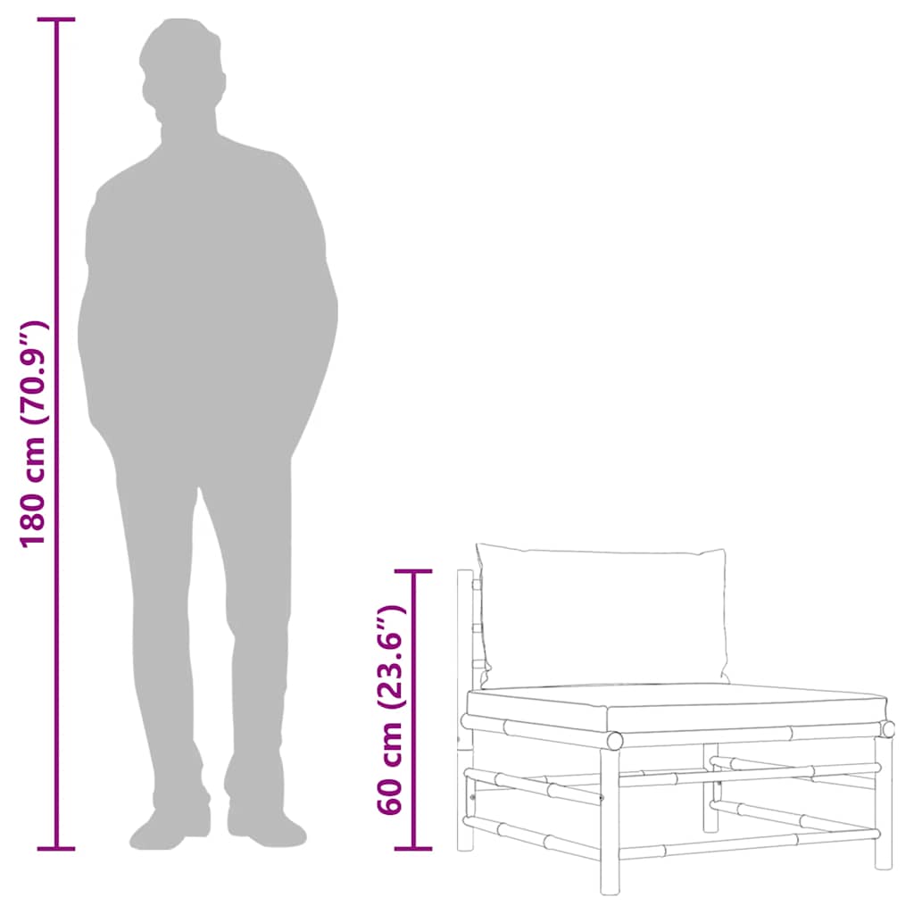 Garden Middle Sofa with Dark Grey Cushions Bamboo