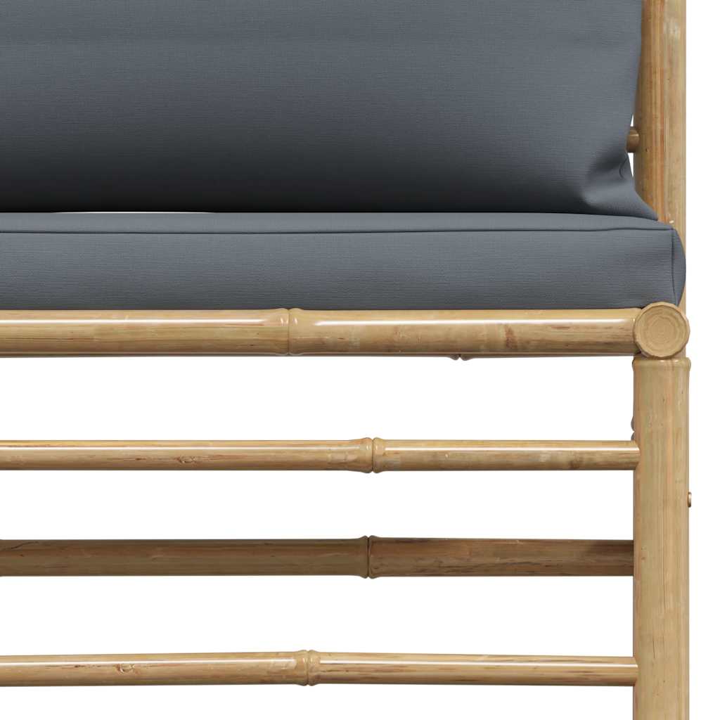 Garden Middle Sofa with Dark Grey Cushions Bamboo