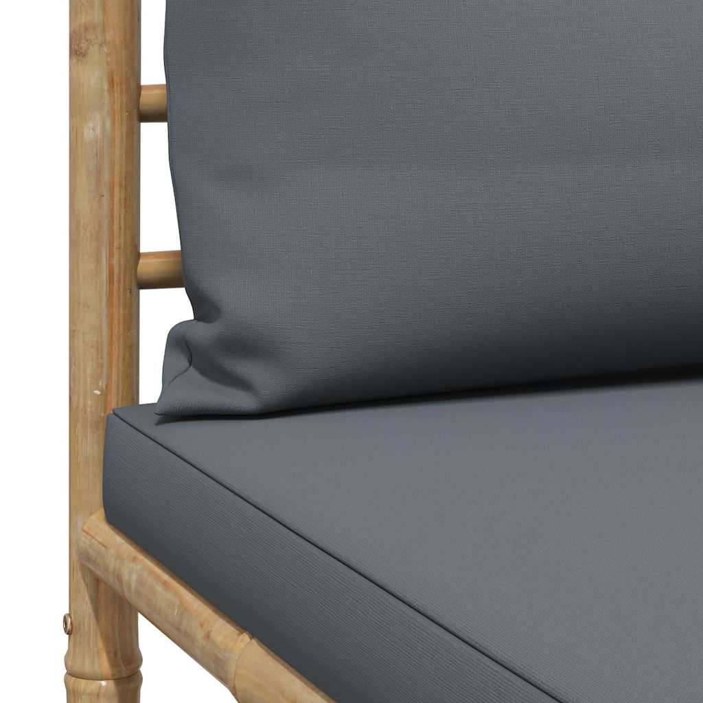 Garden Middle Sofa with Dark Grey Cushions Bamboo