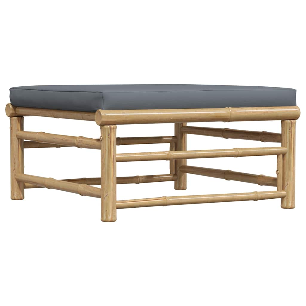 Garden Footrest with Dark Grey Cushion Bamboo