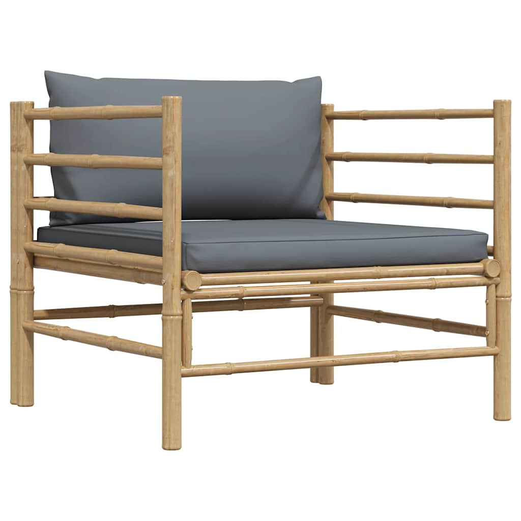 Garden Sofa with Dark Grey Cushions Bamboo