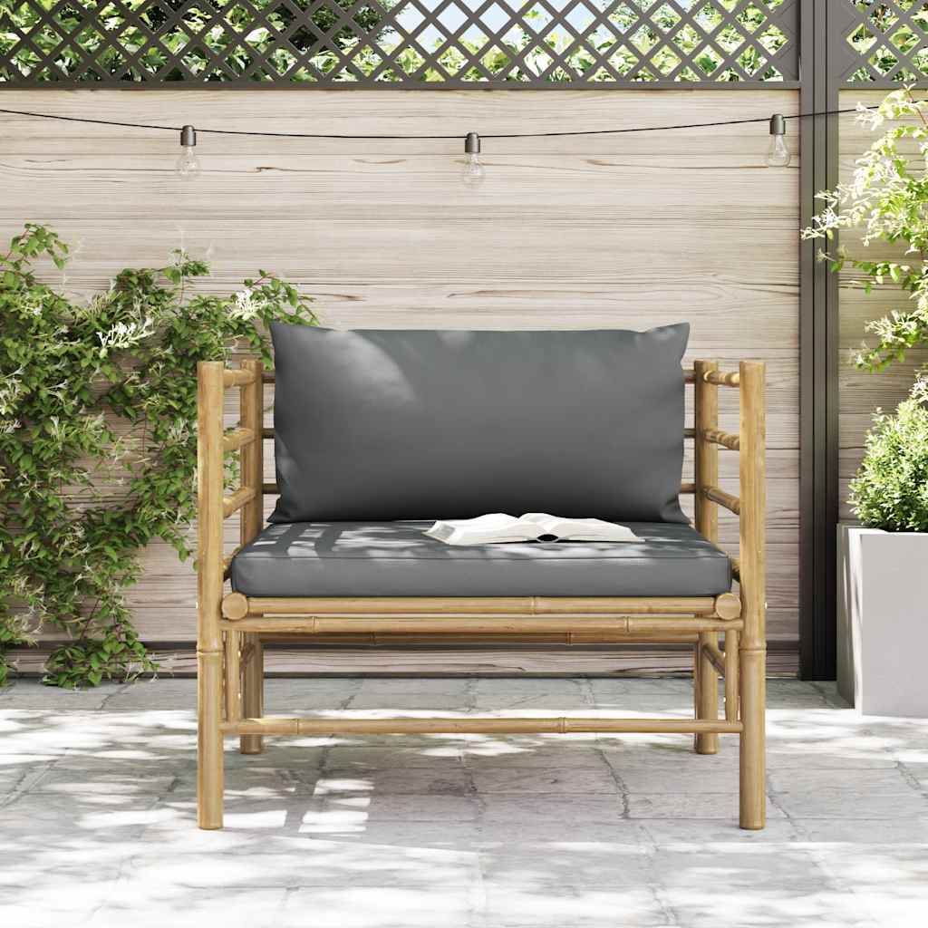 Garden Sofa with Dark Grey Cushions Bamboo