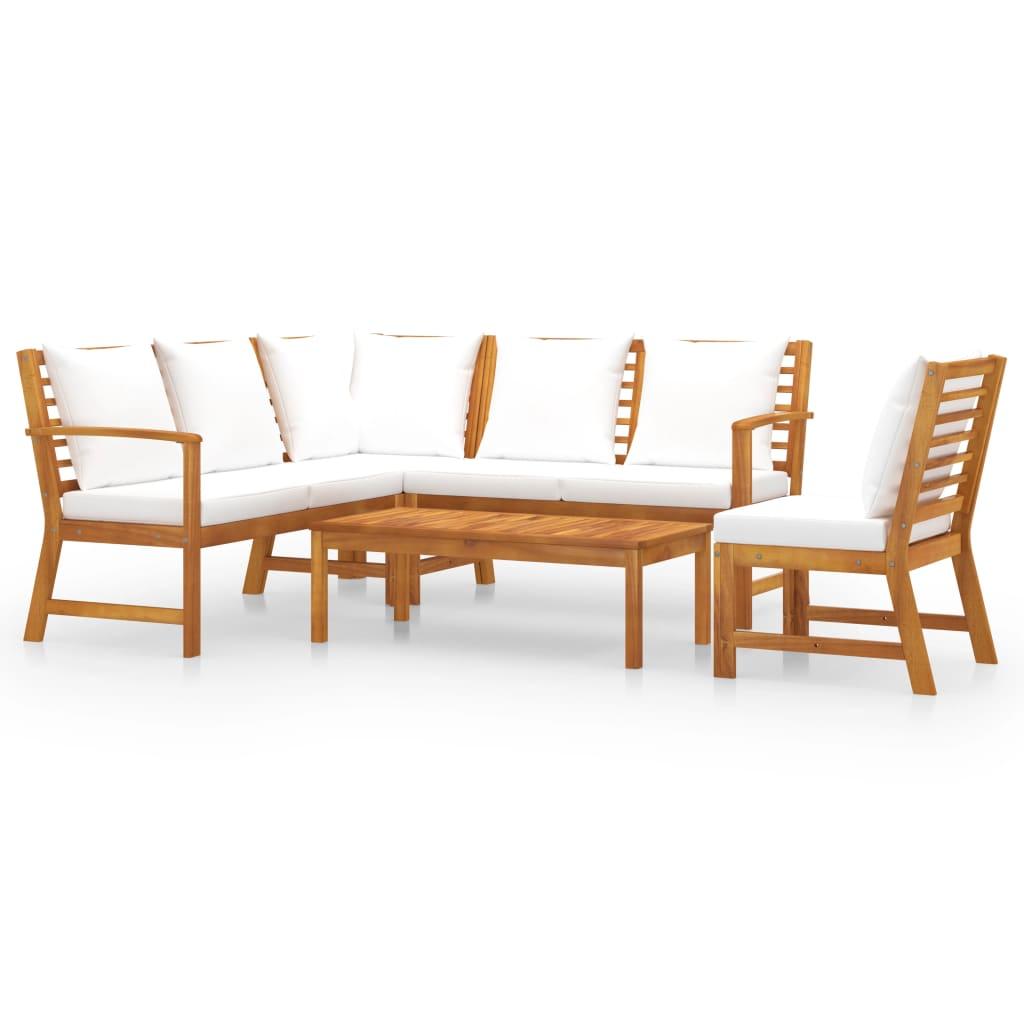 5 Piece Garden Lounge Set with Cushion Cream Solid Acacia Wood