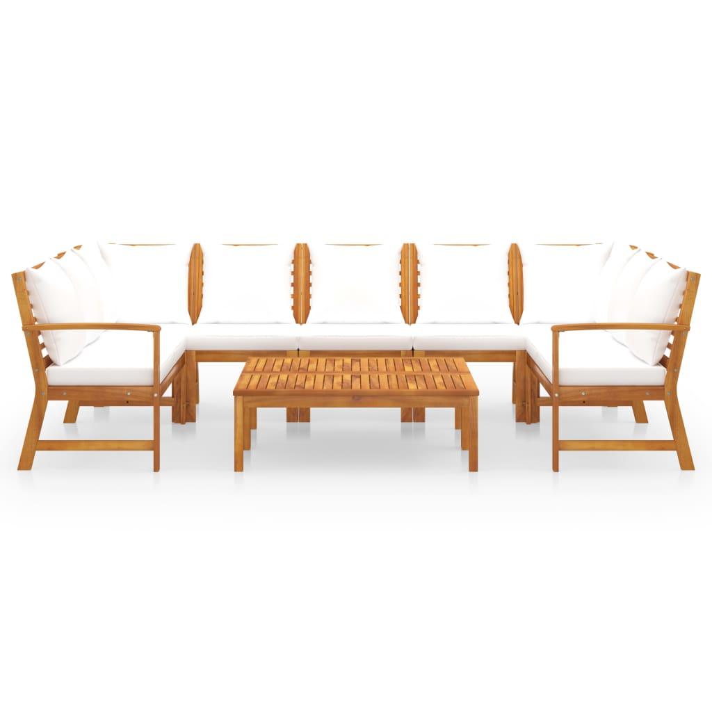 9 Piece Garden Lounge Set with Cushion Cream Solid Acacia Wood