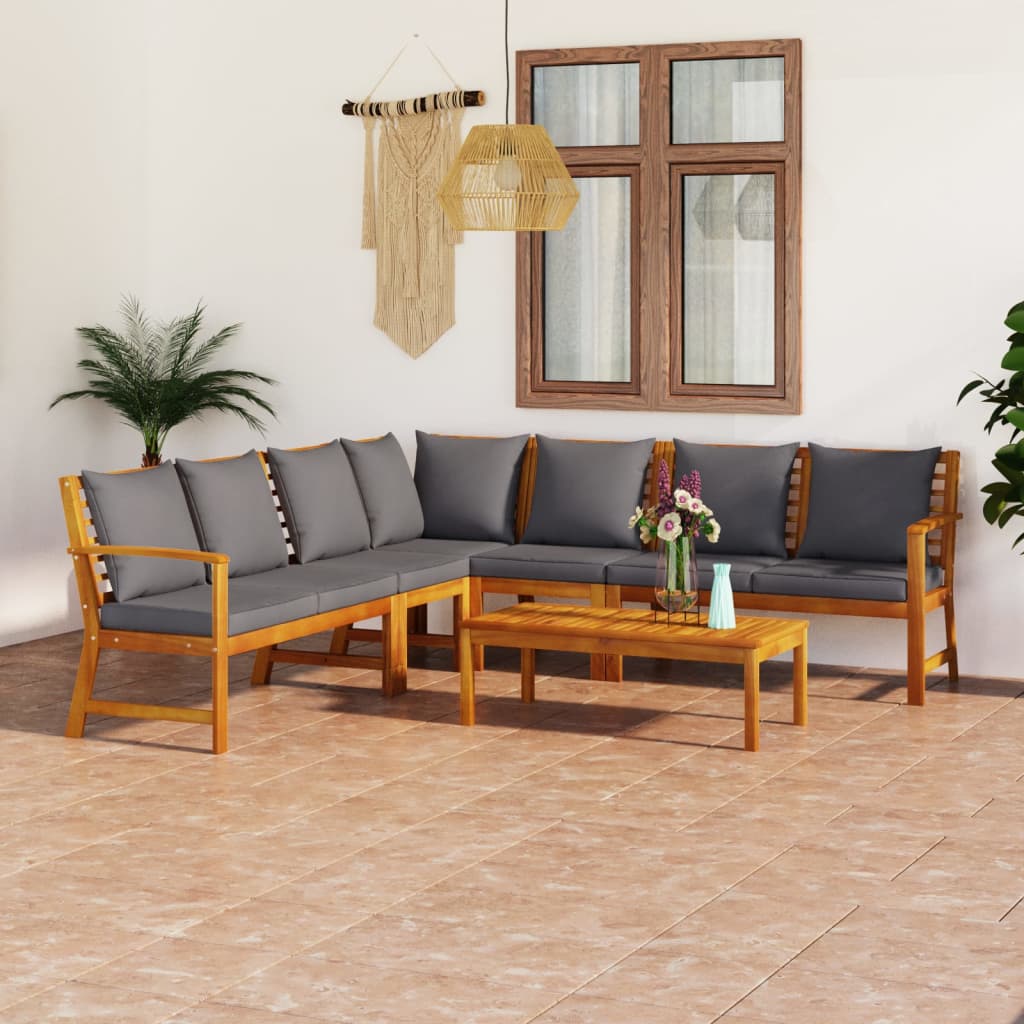 6 Piece Garden Lounge Set with Cushion Solid Acacia Wood