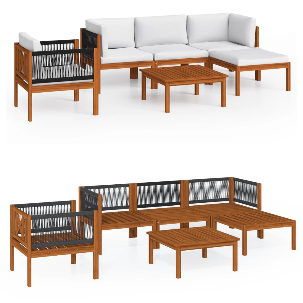 6 Piece Garden Lounge Set with Cushions Cream Solid Acacia Wood